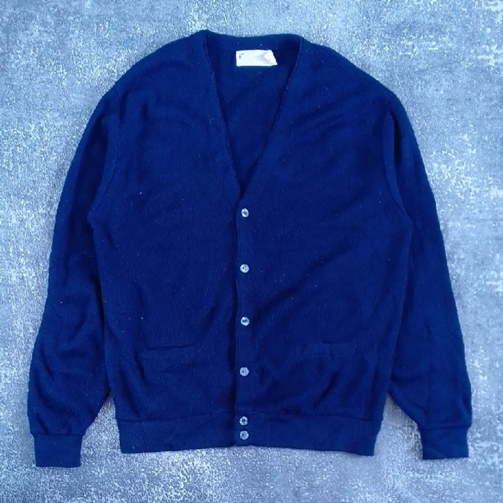 Vintage 70s Arnold Palmer Men's Navy Blue Cardigan Sweater